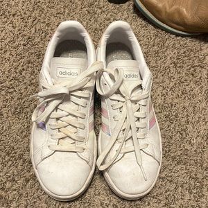 Adidas white chrome/ish shoes
